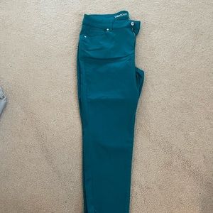 Turquoise Cotton Ankle Pants